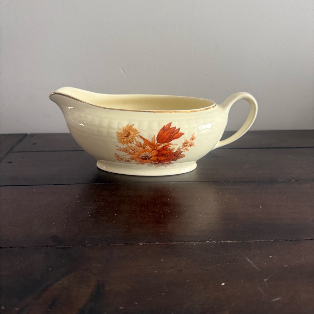Vintage Edwin M. Knowles Honor Gold Gravy Boat Floral Gold Trim USA